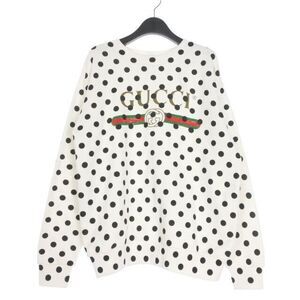 Gucci Logo Print Polka Dot Sweatshirt Long Sleeve XXS White 617964 Domestic